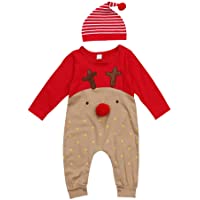LUOEM Bebé recién Nacido Niños Chicas Navidad Manga Larga Lindo Nariz roja Dibujos Animados Reno Pijama Mono Raya…